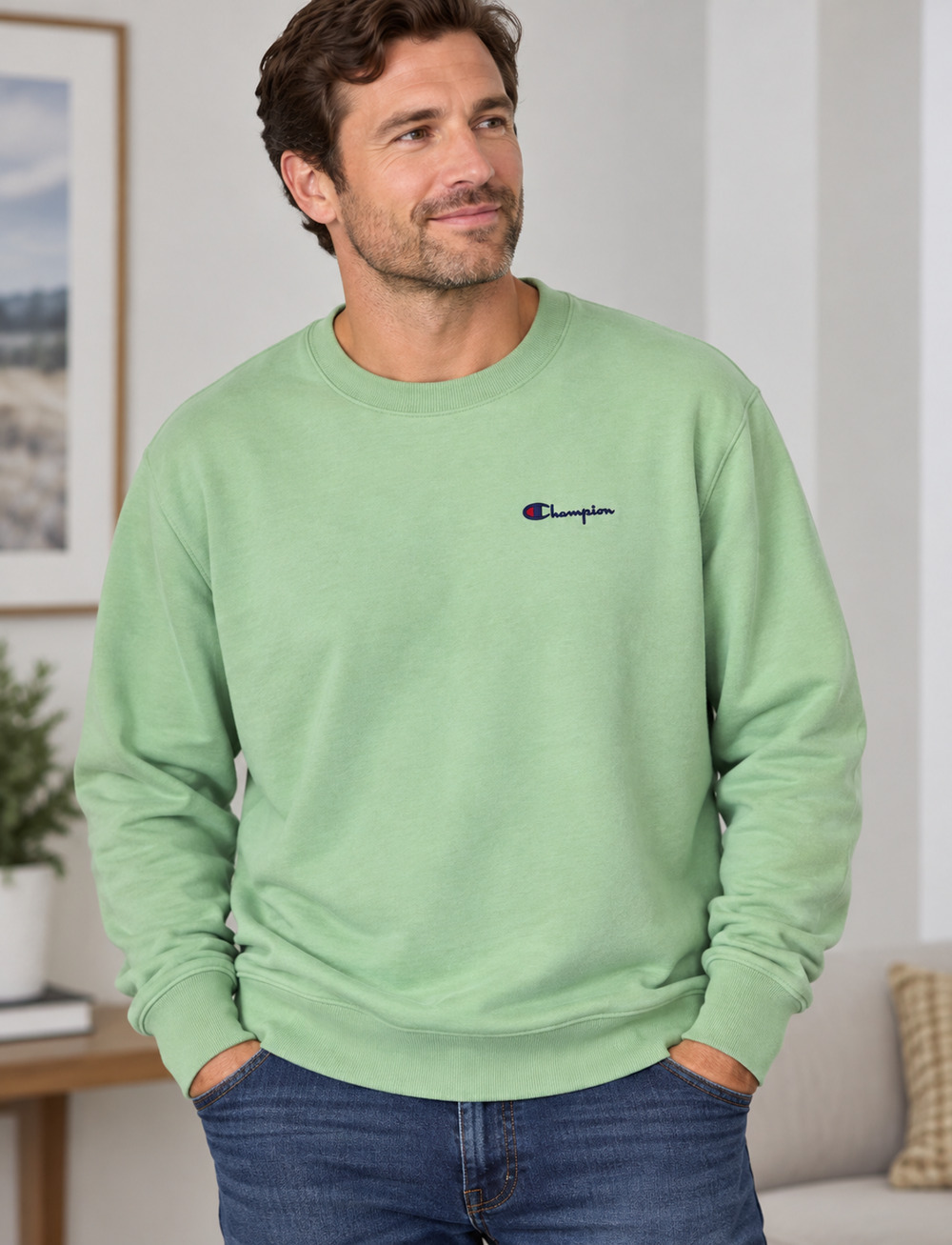 Champion Reverse Weave Mens XL Green Crewneck Sweatshirt Embroidered Logo Vtg